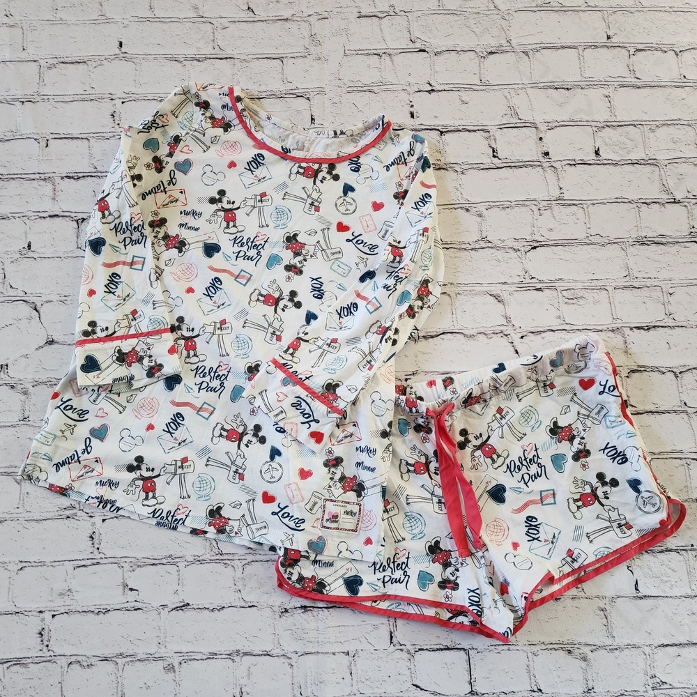 Disney Parks Mickey Minnie Mouse Perfect Pair Pajama Set White Red Small